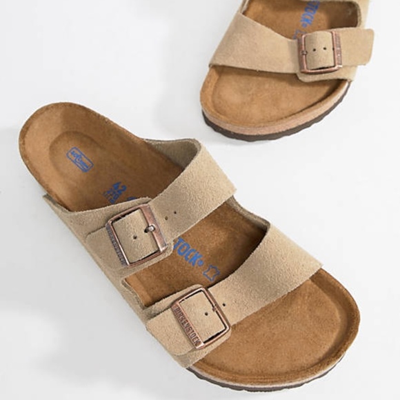 Birkenstock Shoes - Size 7 / 38 Birkenstock Arizona Taupe Suede Slip On Sandal Soft Footbed Narrow